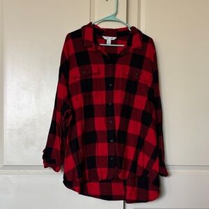 Old Navy Red and Black Checkered Boyfriend Shirt